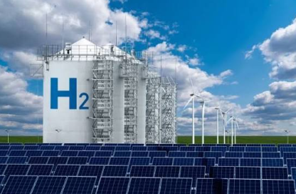 Solar panels, wind turbines and hydrogen production facility